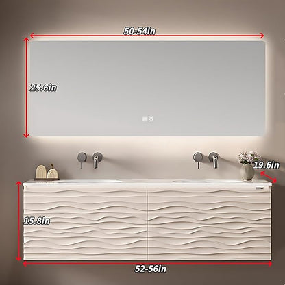 52IN Bathroom Vanity - Smart Defogging Mirror Cabinet | Waterproofing Technology & Wave Shaped Door Panel, Floating Bathroom Vanities with Large Storage Space (Mirror)