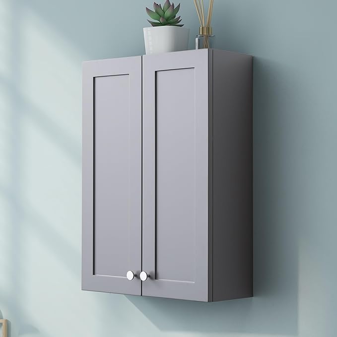 Bathroom Wall Cabinet, Over The Toilet Storage Cabinet, 19 x 27 inch Medicine Cabinet with Adjustable Shelves, Hanging Cabinet Grey for Bathroom, Living Room, Kitchen, Cupboard