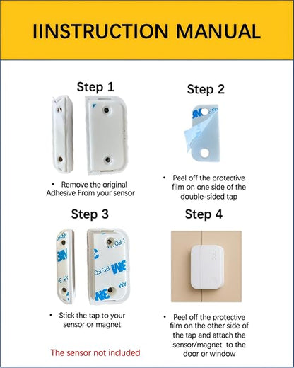 Adhesive Replacement Strips for Ring Contact Sensor 2nd Gen - Pre-Cut Double-Sided Tape 12-Pack (12Sensor&12Magnet Pads), No Cutting Needed, Secure Mounting for Door/Window Alarm Systems (6 Pack)