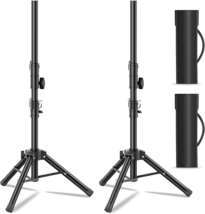 Small Speaker Stands 2 Pack, 24-50 Inch Height Adjustable Speaker Tripod Stand Pair, Lightweight 35mm Compatible Insert, Support 55 LB with 2 Storage Bags