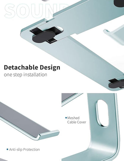 SOUNDANCE Laptop Stand, Aluminum Computer Riser, Ergonomic Laptops Elevator for Desk, Metal Holder Compatible with 10 to 15.6 Inches Notebook Computer, Aquamarine