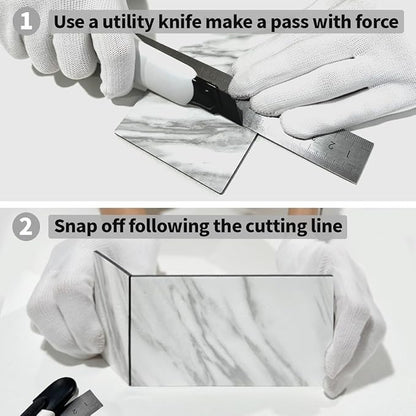 AULIGET 4-Piece White Marble Look Peel and Stick Backsplash Wall Tiles, 3" x 6" PVC Faux Stone Stick on Tile for Backsplash Kitchen, Bathroom, Laundry Room, Camper, Fireplace