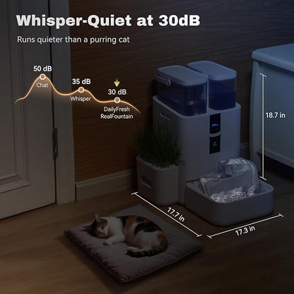 Automatic Cat Water Fountain 10L/338oz Self Filling and Cleaning, Pet Water Dispenser with Filter System for Dogs, 5G Wi-Fi Smart Bowl Wastewater Separation & No Slimy with Quiet Pumps