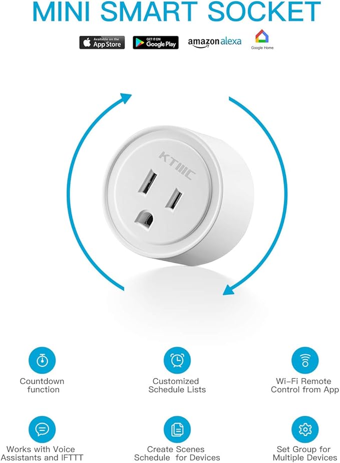 KTMC Smart Plug 4 Pack, Alexa & Google Home Compatible, No Hub Required, Remote Control, ETL Certified
