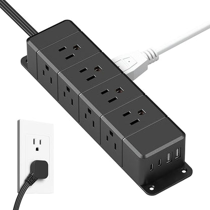 30W USB C Power Strip Surge Protector,Ultra Thin Flat Plug Power Strip 4 Side 12 Outlets,1 PD Fast Charing,2 USB-C, 2 USB-A(4 USB Total 40W),6ft Slim Extension Cord,16 in 1 Desk Power Bar,1200J Black
