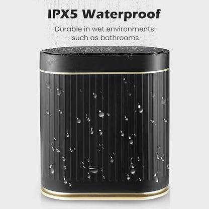 Bathroom Sensor Trash Can with Lid Automatic 2 Gallon Small Sensor Garbage Bin, 7.5 Liter Motion Sensor Smart Rubbish Bin Bathroom Decor, Slim Waterproof Plastic Garbage Can, Black Gold