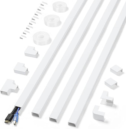 Cord Covers for Wires on Wall Extra-Long, 13.12ft TV Cord Hider Kit, Paintable Cable Management Concealer, White Cord Raceway Channel, 4 x L39in x W0.95in x H0.55in