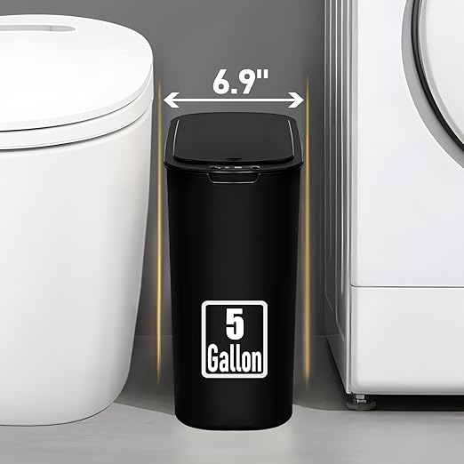 TIPGO 5 Gallon Motion Senor Bathroom Trash Can with Lid, Automatic Garbage Can Touchless, Smart Plastic Waste Basket for Narrow Spaces, Bathroom, Office, Bedroom, Living Room (Black)