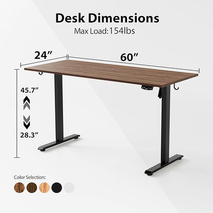 Agilestic Electric Standing Desk, Large 60 x 24 Inches Height Adjustable Desk, Sit Stand up for Work Office Home, Ergonomic Rising Gaming Computer Table with Memory Preset, Dark Walnut