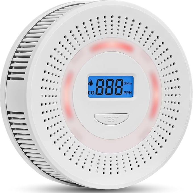 Smoke Detector Carbon Monoxide Gas Alarm, Fire Carbon Monoxide (CO) Detector 2 in 1 with Digital Display and Sound Light Alarm, Battery Operated Suitable for Bedroom Warehouse Kitchen or RV Travel