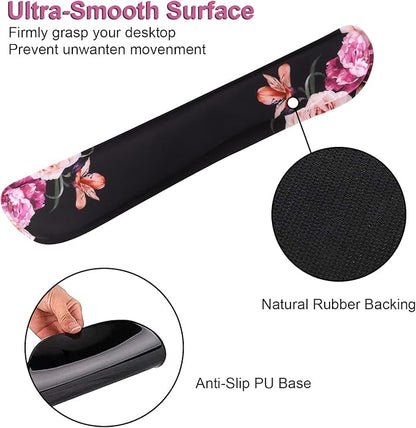 iLeadon Mouse Pad with Wrist Support Keyboard Wrist Rest Set, Ergonomic Mouse Pad with Non-Slip Base for Computer Laptop Home Office + Coasters, Easy Typing & Pain Relief Mouse Mat, Peony Flowers