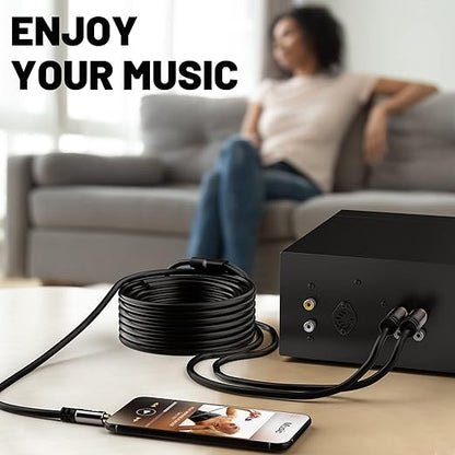 Kxable 3.5mm to RCA Cable 75FT, 2 Male RCA to Aux Stereo Audio Adapter, Hi-Fi Sound Auxiliary RCA Y Splitter Cord, Shielded 1/8 to 2RCA Cable for Headphone, MP3, Tablet, Speaker, HDTV, Phone and More