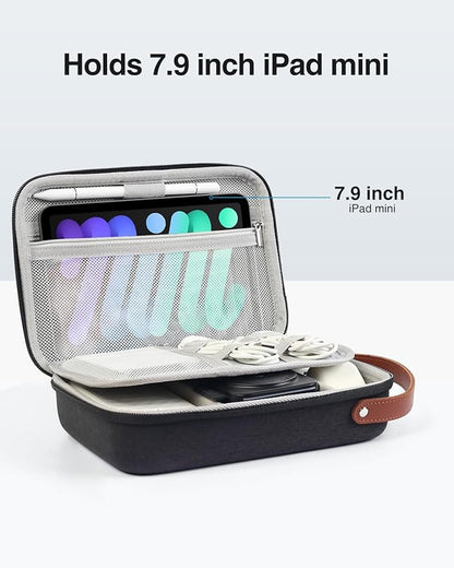 Luxtude Tech Organizer Travel Case, Portable Electronics Organizers, Hard Case for Electronics, Black Tech Bag, Charger Cases, Carrying Cases for iPad Mini (Up to 7.9’’), Mouse