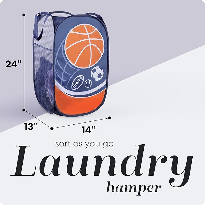 Handy Laundry Collapsible Mesh Pop Up Hamper with Wide Opening and Side Pocket - Breathable, Sturdy, Foldable, and Space-Saving Design for Clothes and Storage (Sports)
