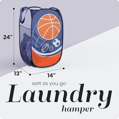 Handy Laundry Collapsible Mesh Pop Up Hamper with Wide Opening and Side Pocket - Breathable, Sturdy, Foldable, and Space-Saving Design for Clothes and Storage (Sports)