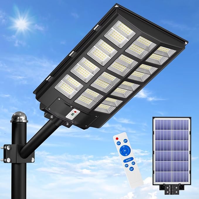 JAYNLT Y-6800W Solar Street Lights Outdoor, 600000LM 6500K Powerful Parking Lot Lights Commercial, Duks to Dawn Solar Lamp Outdoor with Motion Sensor for Yards, Driveways