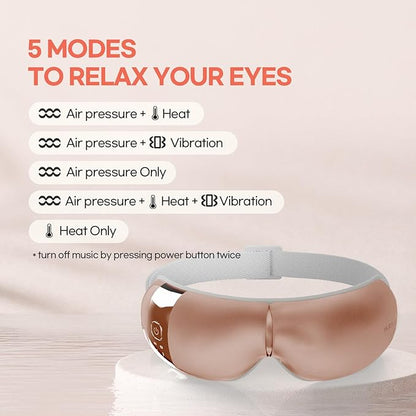 HubiCare Eye Massager with Heat, Vibration, and Music Helps Relieve Strain, Dark Circles, Dryness, and for Migraine Relief Relaxation and Better Sleep Valentines Day Gifts for Women/Men (Rose Gold)
