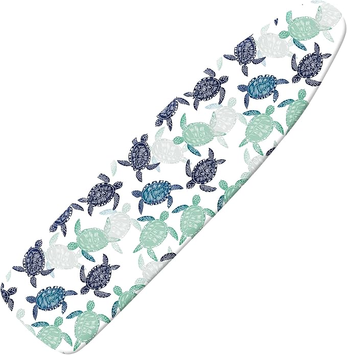 Extra Thick Ironing Board Cover and Pad, Sea Turtle 15x54 Ironing Board Cover, Resist Scorching and Staining,Elastic Edges,Nautical Coral Starfish Coastal Beach Theme Blue