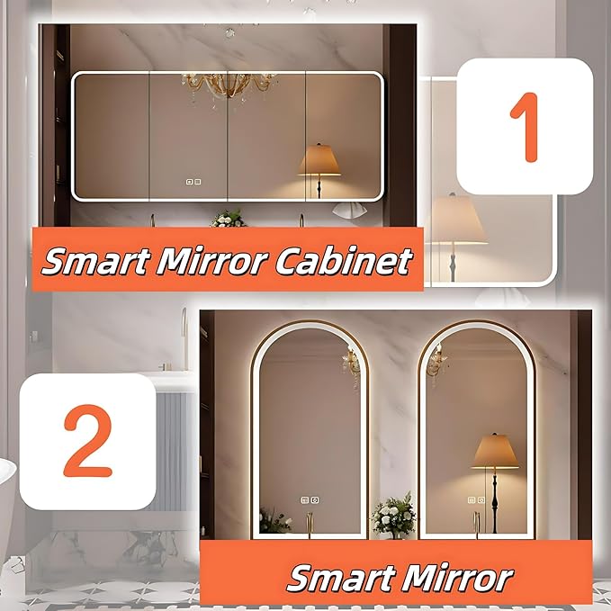 Bathroom Vanity with Double Sinks - LED Smart Defogging Mirror & Equipped with Tissue Hole | Modern Double Sink Bathroom Cabinet, 2 Drawers & Wavy Panel, Dark Blue (Mirror Cabinet, 68IN)