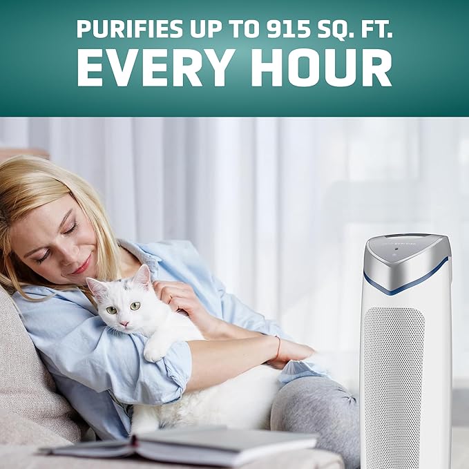 GermGuardian Air Purifier with Genuine HEPA 13 Pet Pure Filter, Removes 99.97% of Pollutants, Covers Large Rooms up to 915 Sq. ft. in 1 Hour, UV-C Light Helps Reduce Germs, 28", White, AC5250WPT