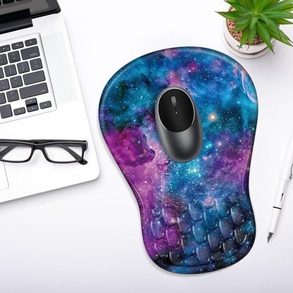 YIWEI Ergonomic Mouse Pad with Wrist Rest - Comfortable Office Mousepad with Memory Foam Wrist Support for Carpal Tunnel Relief, Mouse Pads with Non-Slip Base for Gaming and Home (Starry Sky)