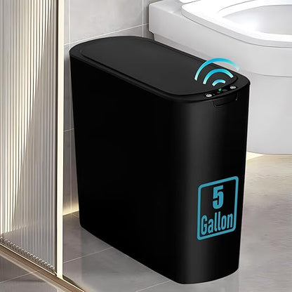 TIPGO 5 Gallon Motion Senor Bathroom Trash Can with Lid, Automatic Garbage Can Touchless, Smart Plastic Waste Basket for Narrow Spaces, Bathroom, Office, Bedroom, Living Room (Black)