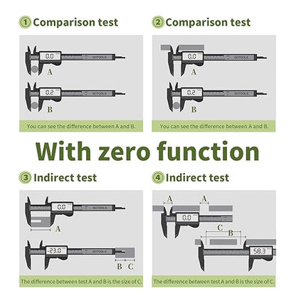 SCITOOLS Digital Caliper 0-6" Measuring Tool with Metal Ruler, Micrometer Caliper with Auto-Off Feature, Interchangeable Between inches and millimeters for DIY/Household and 3D Printing, Black