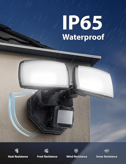Onforu 32W 2 Head Motion Sensor Outdoor Lights, 3200LM 6500K LED Security Light Hardwired, Dusk to Dawn, Motion Detector Light for Outside, IP65 Waterproof Flood Lights for Garage, Yard(Black)