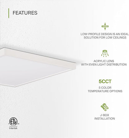 ASD LED 12" Square Flush Mount Ceiling Light Fixture, Low Profile Surface Lighting | 5CCT, Dimmable, Ultra-Thin, ETL Listed | 24W 1700LM 2700-6000K 120V | Kitchen, Hallway Lamp | White, 4 Pack