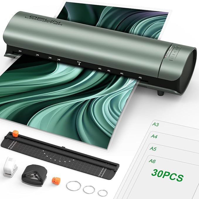 Qfun Laminator Machine 11x17 Cold Thermal Laminator，13 inch Laminating Machine 60s Warm-up with 30 Laminate Sheets，9 in 1 Desktop A3 Lamination Machine with Paper Trimmer for Teacher Home Office
