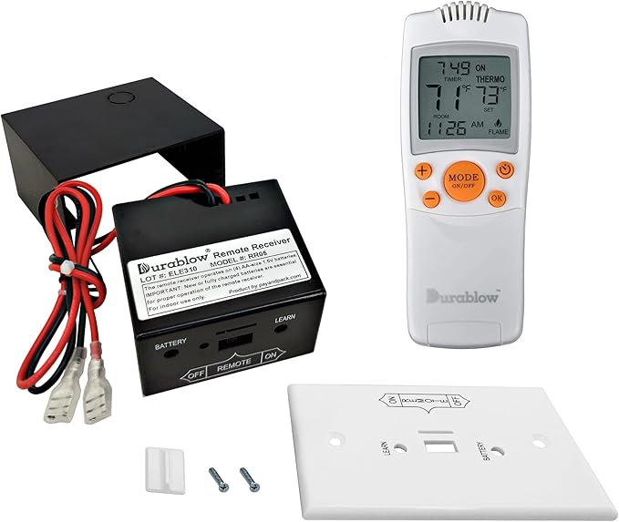 Durablow TL1003 On/Off Gas Fireplace Remote Control Kit + Thermostat + Timer with LCD Screen for Latching Solenoid Gas Valves, Replaces Wall Switch | Thermostat Control Module