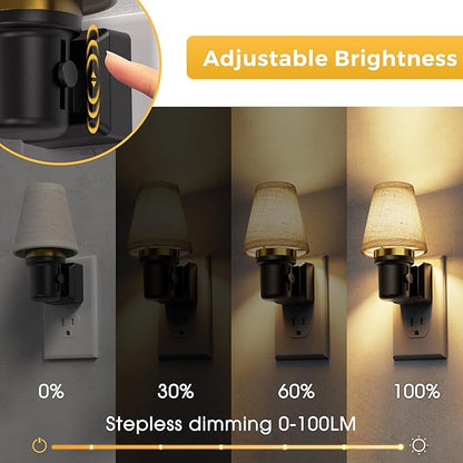 L LOHAS LED Night Lights Plug into Wall, Linen Fabric Round Platform Decor Night Light, Dusk to Dawn Sensor Vintage Nightlight, 0-100LM Dimmable, for Bedroom Living Room Hallway
