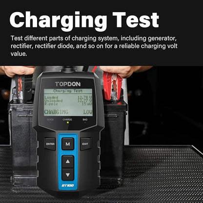TOPDON BT100 Car Battery Tester 12V Load Tester, 100-2000 CCA Automotive Alternator Tester Digital Auto Battery Analyzer Charging Cranking System Tester for Car Truck Motorcycle ATV SUV Boat Yacht