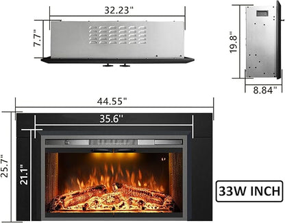Velaychimny 45" W x 25" H Electric Fireplace Insert with Metal Trim Kit, Adjustable Flame, Fire Crackling Sound, Top Light Colors, Timer, Glass Door & Mesh Screen, Black