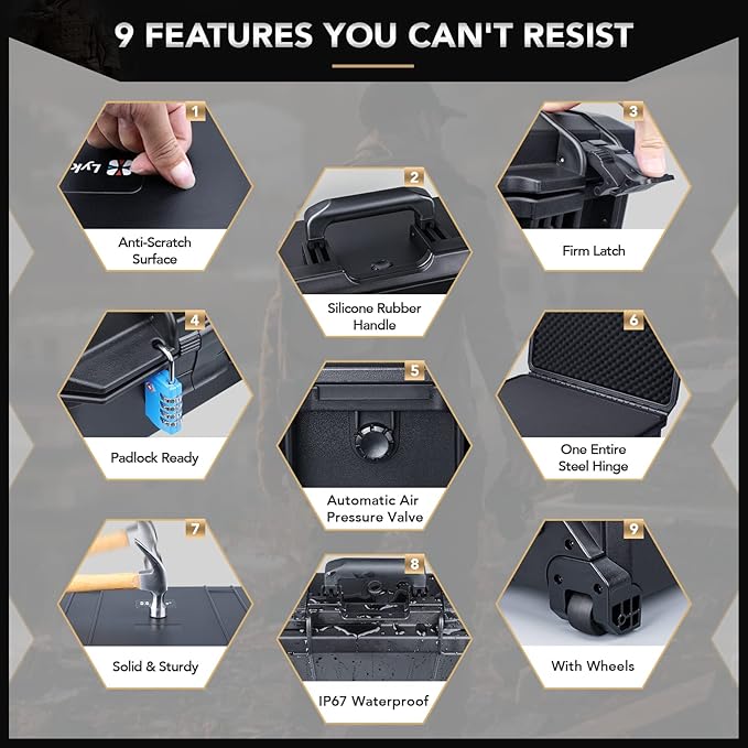 Lykus HC-5230 Large Waterproof Hard Case with Wheels and Customizable Foam, Interior Size 20.5x14.2x13.6 inch, Suitable for cameras, lenses, electronic equipment and more