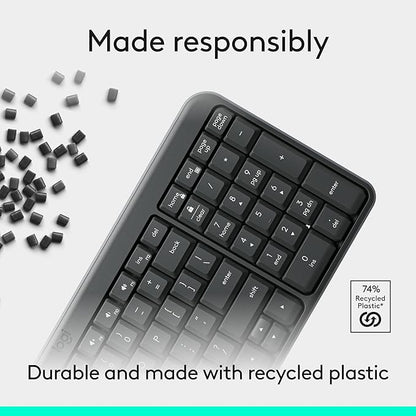 Logitech K250 Bluetooth Keyboard with Numpad, Easy Connectivity, Compact Wireless Keyboard Made with Recycled Plastic, Spill-Resistant, Comfortable Keys - Windows/MacOS - Graphite