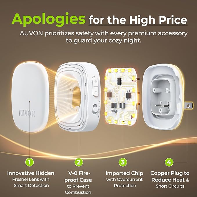 AUVON Plug-in LED Backlit Night Light with Motion Sensor & Dusk to Dawn Sensor, Dimmable Cool White Nightlight with 1-50 lm Adjustable Brightness for Bedroom, Bathroom, Stairs, Hallway (4 Pack)