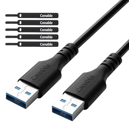 Short USB 3.0 Male to Male Cord, 2 ft Type A, 5Gbps Data Transfer for Hard Drive, Laptop, DVD Player, USB 3.0 Hub, Monitor, Camera, Set Top Box with 5 Cable Ties