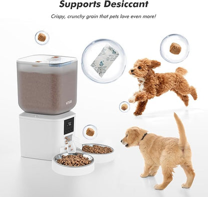 Automatic Cat Feeder for 2 Cats - 8L/34 Cups Large Capacity Auto Food Dispenser with LCD Screen, 2 Food Trays, Timed Cat Feeder, Up to 50 Portions 6 Meals Per Day, Keep Fresh