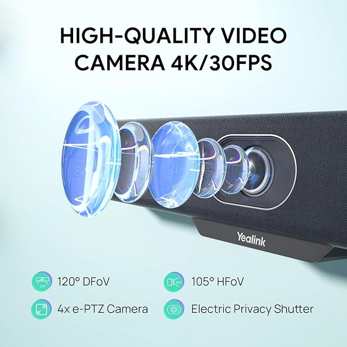 Yealink MeetingBar A10 Conference Room Webcam 4K 120° Wide Angle Camera with Android OS, Video Conferencing System with Microphone and Speaker, AI Speaker Tracking, Auto Framing, Teams Zoom Certified