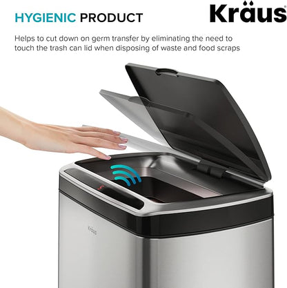 Kraus GarbagePro Rectangular 13 Gallon Hands-Free Motion Sensor Trash Can Battery Operated in Matte Black Finish with SoftShut Touchless Lid, KTCS-10MB
