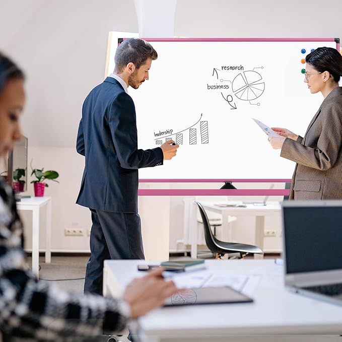 Rolling Whiteboard, 48x32 Inches Dry Erase Board with Stand, Large Mobile Whiteboard on Wheels, Standing White Board for Office, School, Home, Magnetic Double Sided White Board with Paper Pad