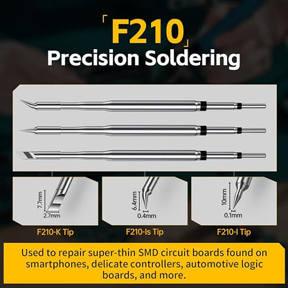 FNIRSI DWS-200 200W 210 Precision Digital Soldering Station Kit with 3 F210 Soldering Iron Tips and 2 Helping Hands, Temp Value & Curve Mode, 3 Temperature Storage, Full-Color Display