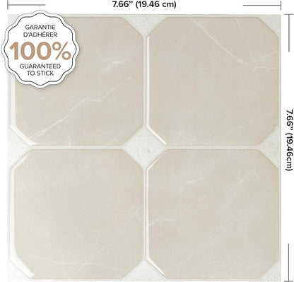SMART TILES Peel and Stick Backsplash - 5 Sheets of 7,75" x 7,75" Betera Beige - 3D Adhesive Peel and Stick Tile Backsplash for Kitchen, Bathroom, Wall Tile