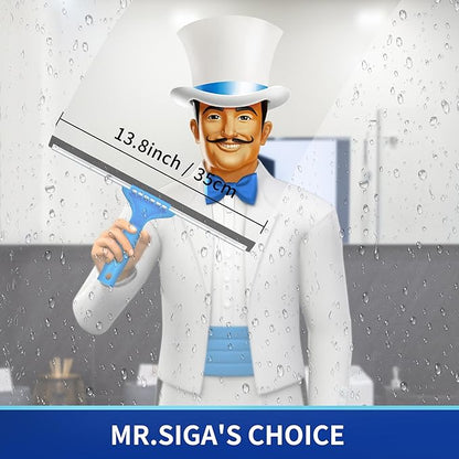 MR.SIGA Professional Window Cleaning Combo - Squeegee & Microfiber Window Scrubber, 14"