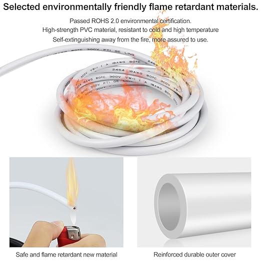 18 Gauge 2 Conductor Electrical Wire, 49.2FT Low Voltage 18/2 Tinned Copper Stranded 2 Wire Cable, 18 AWG White Flexible Extension Power Cord for Automotive, LED Lamp, Outdoor Landscape Lighting Etc