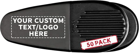50 Magnetic Memo Holders Set - Customizable Text, Logo - Large Clip, Plastic - Black