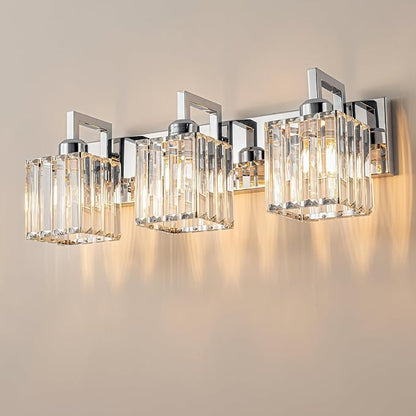 FDPBY Modern Bathroom Vanity Light 3-Lights Chrome Crystal Wall Lamp Bathroom Modern Crystal Vanity Lighting