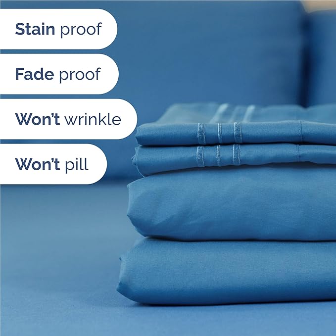 Twin XL Size 3 Piece Sheet Set - Comfy Breathable & Cooling Bed Sheets Set - Hotel Luxury Bedding for Women, Men, Kids, Teens, Boys & Girls - Deep Pockets, Soft, Wrinkle Free - Oeko-Tex - Denim Blue
