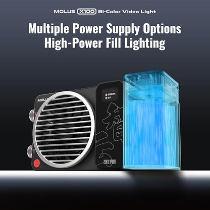 ZHIYUN MOLUS X100 Bi-color Combo 100W Video Light [Official] V2 Upgraded Version Professional Photography Lighting Portable Continuous Output Lighting 2700K~6500K CRI≥95 TLCI≥97 for Youtuber TT Photog